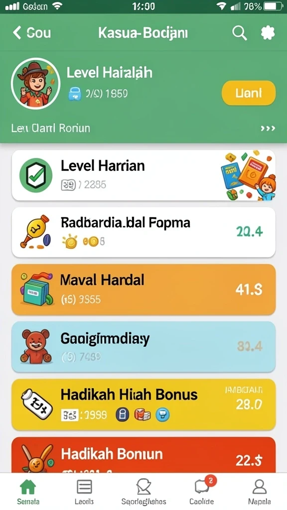 Menu permainan yang beragam dan mudah dinavigasi.
